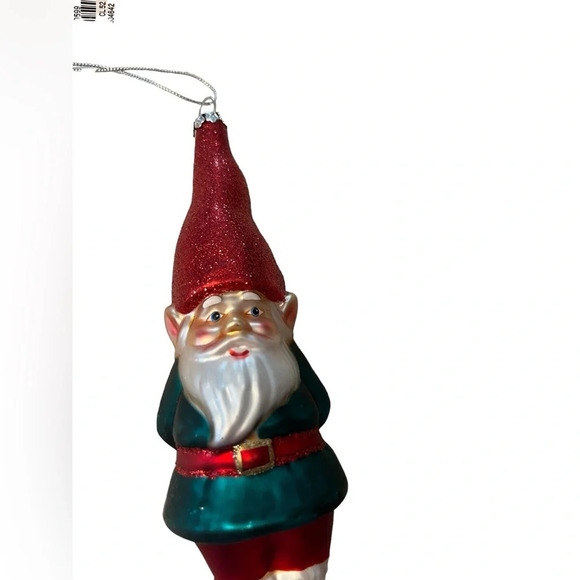 Blown Glass Gnome Christmas Ornament  Glitter Red Green White 6“ Holiday - Picture 3 of 5